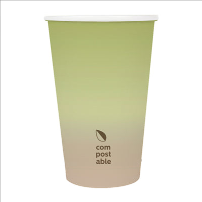 GOBELETS BOISSONS FROIDES ET CHAUDES 1 PAROI 'COMPOSTABLE GRADIENT' 660 ML 300 G/M2 Ø9/6x17 CM BLANC CARTON (1000 UNITÉS)