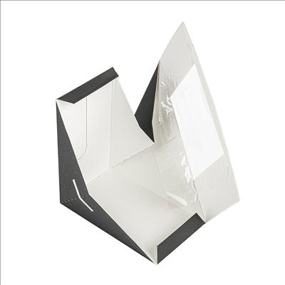 BOÎTES SANDWICH AVEC FENÊTRE - DOBLE 'THEPACK' 230 G/M2 + OPP 12,4x12,4x7,5 CM NOIR CARTON ONDULÉ NANO-MICRO (500 UNITÉS)