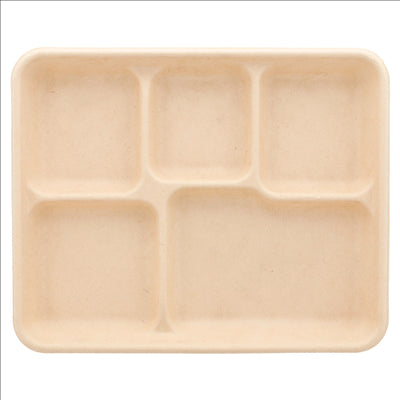 PLATEAUX 5 COMPART. 'BIONIC'  26,5x21,5x2 CM NATUREL BAGASSE (500 UNITÉS)