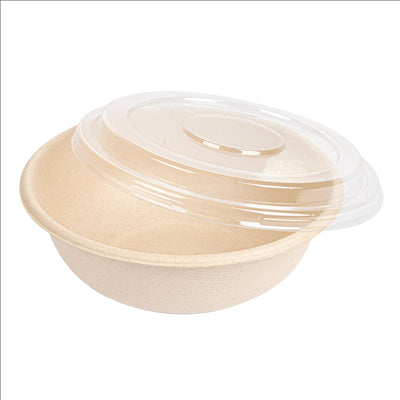 COMBO SALADIERS+COUVERCLES 'BIONIC' 750 ML Ø 17,5x7,8 CM NATUREL BAGASSE (200 UNITÉS)