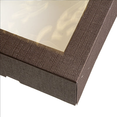 BOÎTES PATISSERIES AVEC FENÊTRE 'THEPACK' 250 G/M2 + OPP 18x18x7,5 CM CHOCOLAT CARTON ONDULÉ NANO-MICRO (200 UNITÉS)