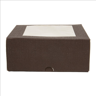 BOÎTES PATISSERIES AVEC FENÊTRE 'THEPACK' 250 G/M2 + OPP 18x18x7,5 CM CHOCOLAT CARTON ONDULÉ NANO-MICRO (200 UNITÉS)