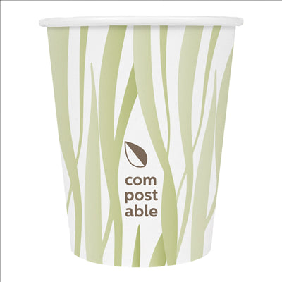 GOBELETS BOISSONS FROIDES ET CHAUDES 1 PAROI GRASS 'COMPOSTABLE' 240 ML 280 G/M2 Ø8/5,6x9,2 CM BLANC CARTON (1000 UNITÉS)