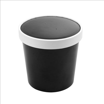 RÉCIPIENTS + COUVERCLES 780 ML - 26 oz 330 + 18 PE G/M2 Ø11,7/9,2x11 CM NOIR CARTON (250 UNITÉS)