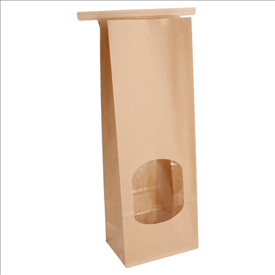 SACS SOS AUTO-FERMETURE AVEC FENÊTRE 1300 GR 60 G/M2 + 25µ OPP 9+6x25 CM NATUREL KRAFT (500 UNITÉS)