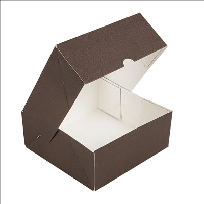 BOÎTES PATISSERIES AVEC FENÊTRE 'THEPACK' 250 G/M2 + OPP 18x18x7,5 CM CHOCOLAT CARTON ONDULÉ NANO-MICRO (200 UNITÉS)