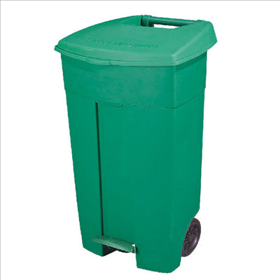 CONTENEUR AVEC COUVERCLE ET PÉDALE, 2 ROUES 130 L 55x37x84 CM VERT HDPE (1 UNITÉ)