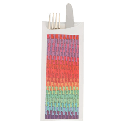 SACS POUR COUVERTS + SERVIETTE 'JUST IN TIME - COLORAMA' 90 + 10PE G/M2 8,5x19,5 CM BLANC AIRLAID (250 UNITÉS)