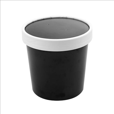 RÉCIPIENTS + COUVERCLES 360 ML - 12 oz 300 + 18 PE G/M2 Ø9/7,2x8,4 CM NOIR CARTON (250 UNITÉS)