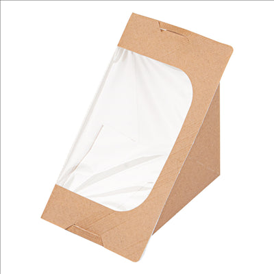 BOÎTES SANDWICH TRIPLE TRIANGULAIRE + FENÊTRE AUTO-ADHÉSIVE 'THEPACK' 220 G/M2 + OPP 12,4x12,4x8,3 CM NATUREL CARTON ONDULÉ NANO-MICRO (500 UNITÉS)