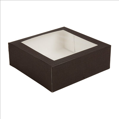 BOÎTES PÂTISSERIES AVEC FENÊTRE 'THEPACK' 250 G/M2 + OPP 28x28x10 CM CHOCOLAT CARTON ONDULÉ NANO-MICRO (100 UNITÉS)