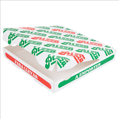 BOÎTES PIZZA 'THEPACK' 330 G/M2 26x26x3,8 CM BLANC CARTON ONDULÉ MICROCANAL (100 UNITÉS)