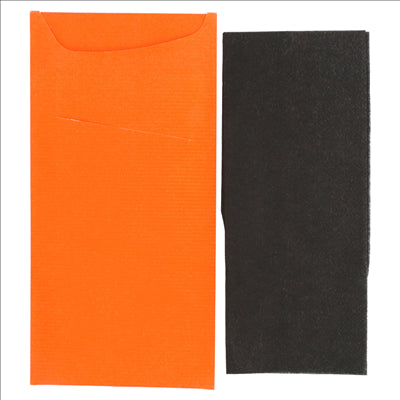 SACS COUVERTS + SERVIETTE 'JUST IN TIME' 90 + 10PE G/M2 11,2x22,5 CM ORANGE CELLULOSE (400 UNITÉS)