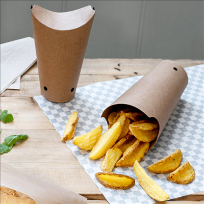 GOBELETS À FRITES AVEC FERMETURE 22 OZ - 660 ML 200 + 25PE G/M2 8,5x18 CM MARRON CARTON (1000 UNITÉS)