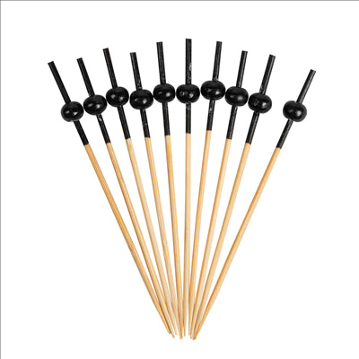 PIQUES "BOULE NOIRE"  9 CM NATUREL BAMBOU (100 UNITÉS)