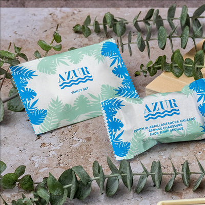 VANITY SET EN SACHET BLANC 'AZUR'  6x10,5 CM (250 UNITÉS)