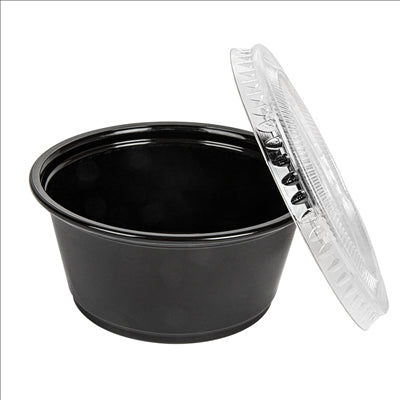 50 PETITS POTS + 50 COUVERCLES 100 ML Ø7,4x3,5 CM NOIR PP (24 UNITÉS)