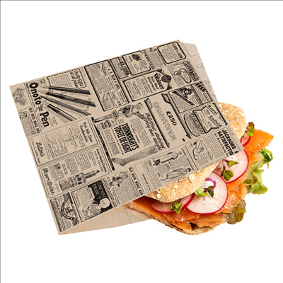 PAPIER INGRAISSABLES OUVERT 2 CÔTÉS FAST FOOD 'TIMES' 32 G/M2 16x16,5 CM NATUREL PARCH.INGRAISSABLE (500 UNITÉS)