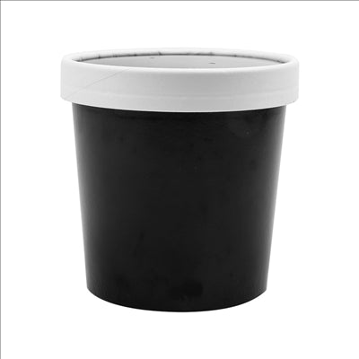 RÉCIPIENTS + COUVERCLES 360 ML - 12 oz 300 + 18 PE G/M2 Ø9/7,2x8,4 CM NOIR CARTON (250 UNITÉS)