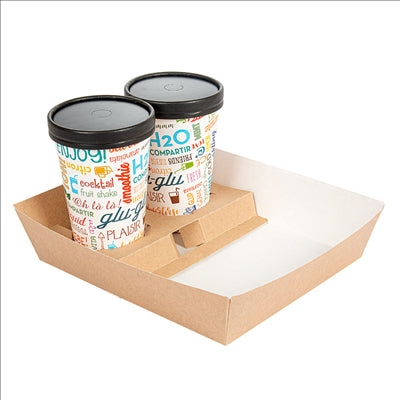 PLATEAUX REPAS À EMPORTER 2 VERRES+1 COMPART. 'THEPACK' 230 G/M2 24,5x22x5,5 CM NATUREL CARTON ONDULÉ NANO-MICRO (240 UNITÉS)