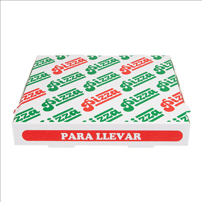 BOÎTES PIZZA 'THEPACK' 330 G/M2 26x26x3,8 CM BLANC CARTON ONDULÉ MICROCANAL (100 UNITÉS)