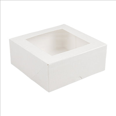 BOÎTES PATISSERIES AVEC FENÊTRE 'THEPACK' 250 G/M2 + OPP 18x18x7,5 CM BLANC CARTON ONDULÉ NANO-MICRO (200 UNITÉS)