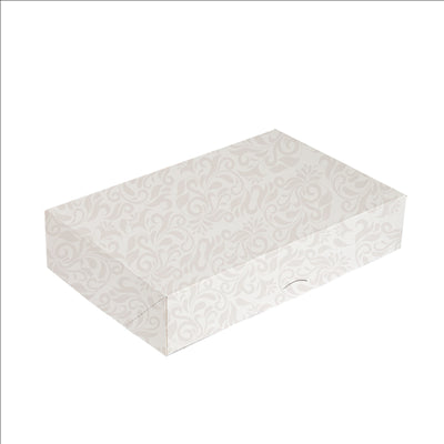 BOÎTES CATERING, PLATE 'THEPACK DAMASCO' 250 G/M2 19x28x6 CM BLANC CARTON ONDULÉ NANO-MICRO (100 UNITÉS)