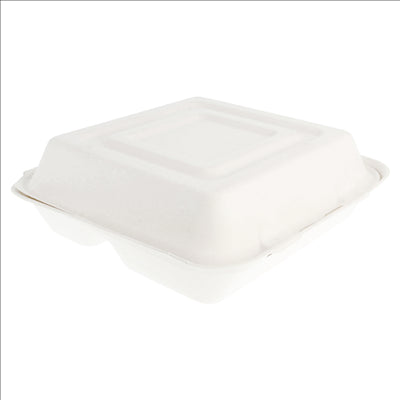 COQUILLES "L" 3 COMPART. 'BIONIC'  25x25x7,5 CM BLANC BAGASSE (250 UNITÉS)