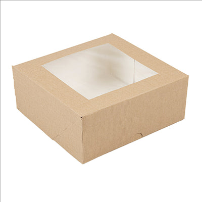 BOÎTES PATISSERIES AVEC FENÊTRE 'THEPACK' 240 G/M2 + OPP 18x18x7,5 CM NATUREL CARTON ONDULÉ NANO-MICRO (200 UNITÉS)