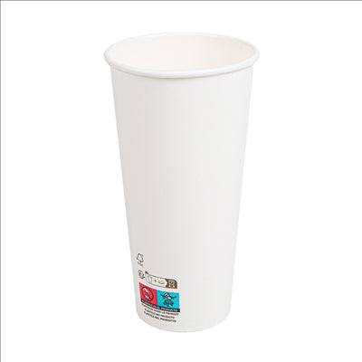 GOBELETS BOISSONS FROIDES ET CHAUDES 1 PAROI 'COMPOSTABLE' 660 ML - 22 oz 300 G/M2 Ø9/6x17 CM BLANC CARTON (1000 UNITÉS)