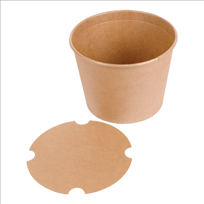 CONTAINERS POULET + COUVERCLES 2550 ML 337 + 18PE G/M2 Ø 18,9/14,7x14,9 CM NATUREL KRAFT (300 UNITÉS)