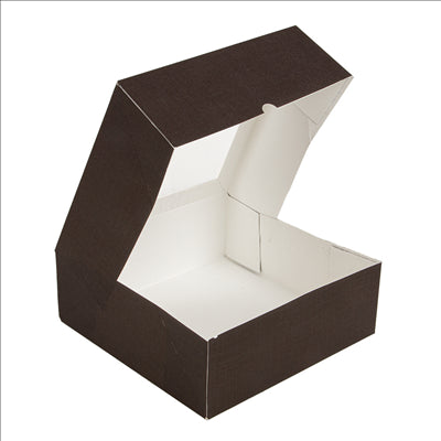 BOÎTES PÂTISSERIES AVEC FENÊTRE 'THEPACK' 250 G/M2 + OPP 28x28x10 CM CHOCOLAT CARTON ONDULÉ NANO-MICRO (100 UNITÉS)