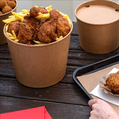 CONTAINERS POULET + COUVERCLES 5100 ML 337 + 18PE G/M2 Ø 22/16,3x20,9 CM NATUREL KRAFT (120 UNITÉS)