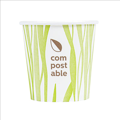 GOBELETS BOISSONS FROIDES ET CHAUDES 1 PAROI GRASS 'COMPOSTABLE' 120 ML 230 G/M2 Ø6,3/4,5x6 CM BLANC CARTON (1000 UNITÉS)