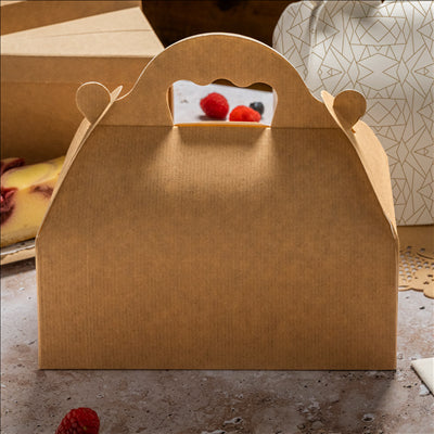 BOÎTES AVEC ANSES PÂTISSERIE 'THEPACK' 240 G/M2 10x18x7 CM NATUREL CARTON ONDULÉ NANO-MICRO (300 UNITÉS)