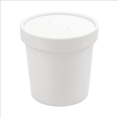 RÉCIPIENTS + COUVERCLES 360 ML - 12 oz 300 + 18 PE G/M2 Ø9/7,2x8,4 CM BLANC CARTON (250 UNITÉS)