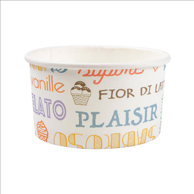 POTS À GLACES 'PAROLE' 90 ML 210 + 18 PE G/M2 Ø7,2x4 CM BLANC CARTON (2000 UNITÉS)