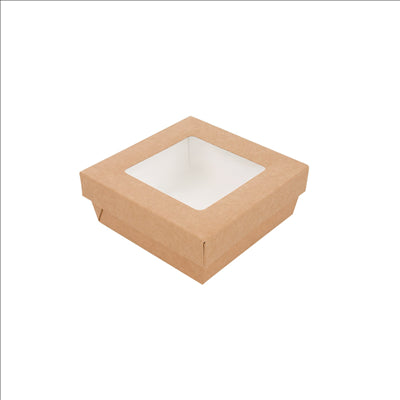 PETITES BOÎTES+COUVERCLES AVEC FÊNETRE 'THEPACK' 500 ML 220 G/M2 + 12PP + OPP 12x12x5 CM NATUREL CARTON ONDULÉ NANO-MICRO (250 UNITÉS)