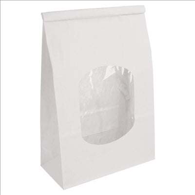 SACS SOS AUTO-FERMETURE AVEC FENÊTRE 2500 GR 60 G/M2 + 25µ OPP 15,5+7x24,2 CM BLANC CELLULOSE (500 UNITÉS)