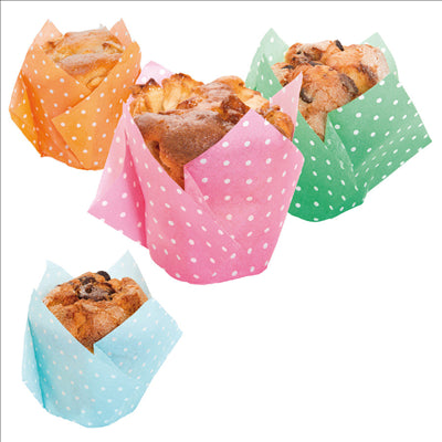 MUFFIN CUPS 'TULIP - POLKA' 50 G/M2 11x11 CM ASSORTI CELLULOSE (1000 UNITÉS)