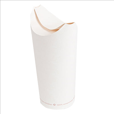 GOBELETS À FRITES AVEC FERMETURE 'COMPOSTABLE' 22 OZ - 660 ML 242 G/M2 8,5x18 CM BLANC CARTON (1000 UNITÉS)