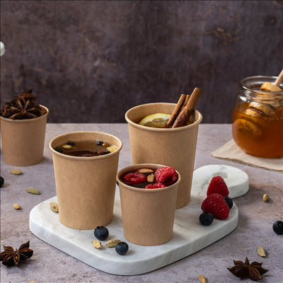 GOBELETS BOISSONS CHAUDES 1 PAROI 240 ML 280 + 18 PE G/M2 Ø8/5,6x9,2 CM MARRON CARTON (1000 UNITÉS)