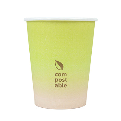 GOBELETS BOISSONS FROIDES ET CHAUDES 1 PAROI 'COMPOSTABLE GRADIENT' 240 ML 280 G/M2 Ø8/5,6x9,2 CM BLANC CARTON (1000 UNITÉS)