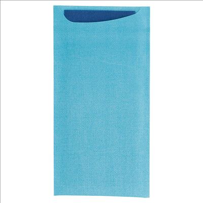 SACS COUVERTS + SERVIETTE AIRLAID BLEU 33x40 CM 'JUST IN TIME' 90 + 10PE G/M2 11,2x22,5 CM TURQUOISE CELLULOSE (250 UNITÉS)