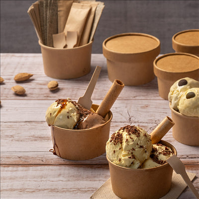 POTS À GLACES 180 ML 250 + 18 PE G/M2 Ø 8,7x5,2 CM MARRON CARTON (2000 UNITÉS)