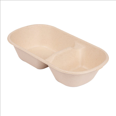 LUNCH BOXES 2 COMPART. 'BIONIC' 850 ML 23,5x13,1x4,6 CM NATUREL BAGASSE (500 UNITÉS)