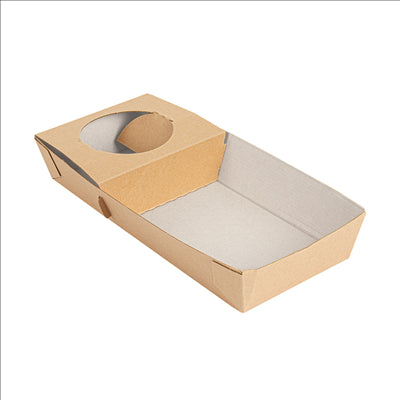 PLATEAUX REPAS À EMPORTER 1 VERRE+1 COMPART. 'THEPACK' 280 G/M2 25x12x4 CM NATUREL CARTON ONDULÉ NANO-MICRO (400 UNITÉS)
