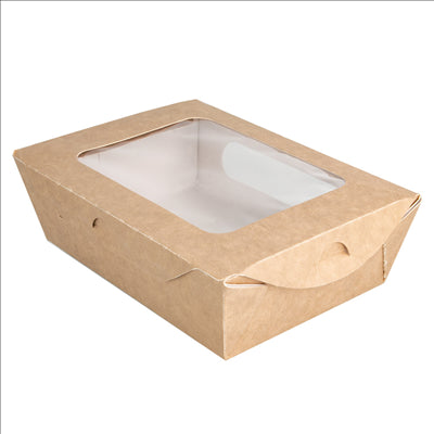 BOÎTES AVEC FENÊTRE POUR SALADE 700 ML - 23,3 oz 391 G/M2 + PE 16x12x5 CM MARRON CARTON (200 UNITÉS)