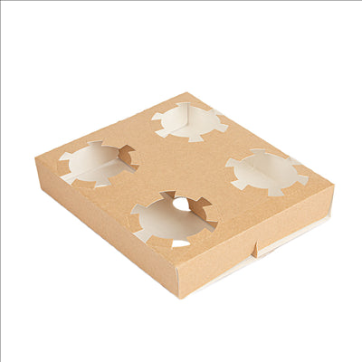 PORTE-GOBELETS 4 GOBELETS PRÉ-DÉCOUPE 'THEPACK' 300 G/M2 19x17x3,5 CM NATUREL CARTON ONDULÉ NANO-MICRO (200 UNITÉS)