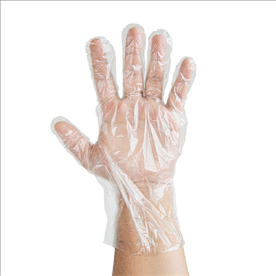 PAIRE DE GANTS ENVELOPPÉS INDIVIDUELLEMENT  26,5x14 CM TRANSPARENT PE (500 UNITÉS)